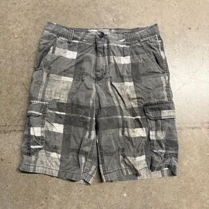 Surplus Mens Plaid Cargo Shorts Grey White Size 34 Casual Outdoor Pockets 2088